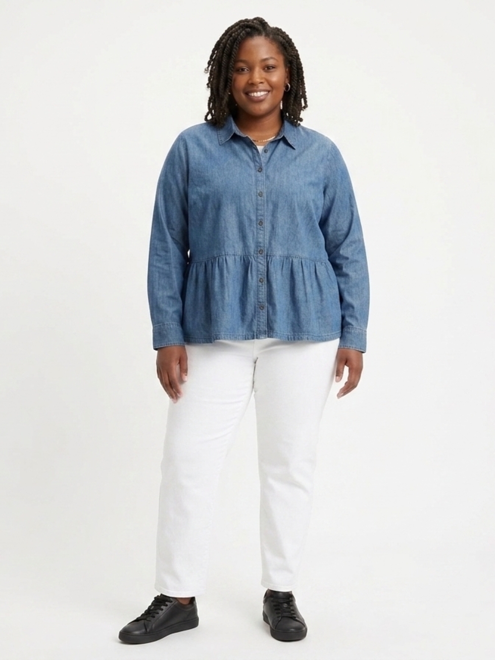 ASOS Plus Size Blue Denim Peplum Top Size 24